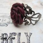 Burgandy Filigree Rose Ring..