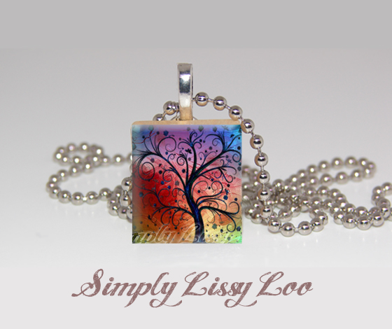 Color Tree Scrabble Tile Necklace 