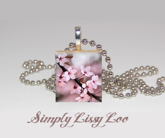 Cherry Blossom Scrabble Tile Necklace 