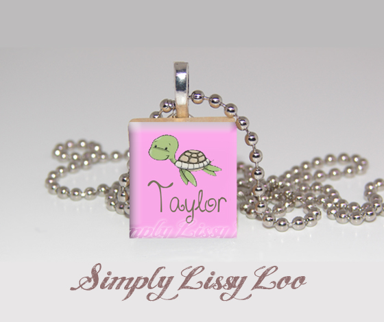 Little Turtle Personalized Scrabble Tile Necklace 