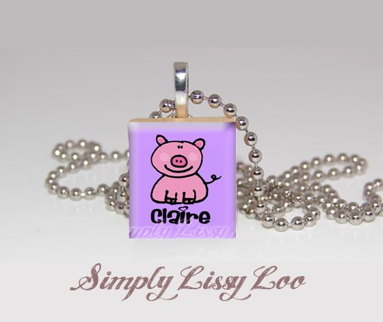 Little Piggy Personalized Scrabble Tile Necklace 