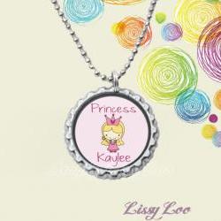 Little Princess Personalized Bottle cap Necklace , Choose Blonde or Brown Hair 