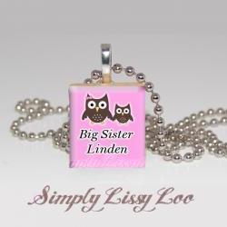 Big sister or little sister owl Personalized Scrabble Tile Necklace