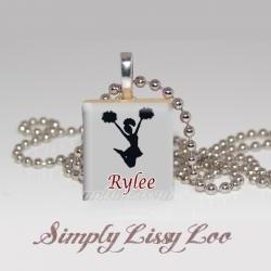 Personalized Cheerleader scrabble Tile Necklace Choose Team colors 
