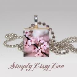 Cherry Blossom Scrabble Tile Necklace 