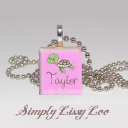 Little Turtle Personalized Scrabble Tile Necklace 