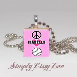 Peace Love Soft ball Personalized Scrabble Tile Necklace 