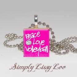 Peace Love Volleyball  Scrabble Tile Necklace